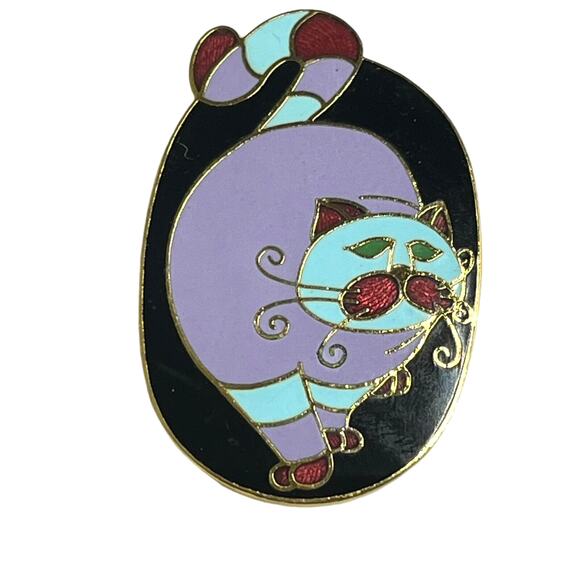 Vintage Barbara Lavallee Brooch Pin Genuine Cloisonne Enamel Cheshire Cat Kitty - Picture 3 of 7